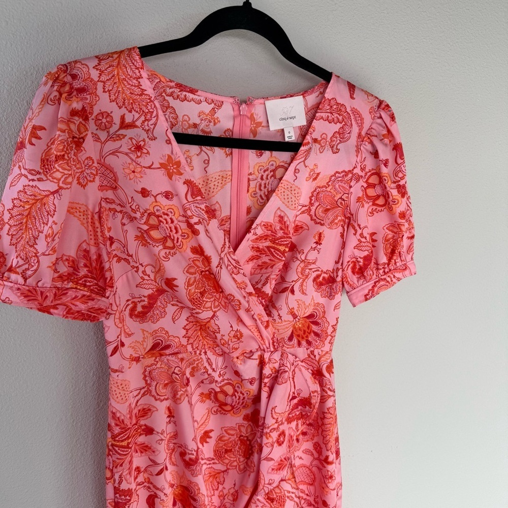 NWOT CINQ A SEPT Kay Floral-Print Midi-Dress English Rose Multi Boho Women’s 0 - Picture 4 of 14